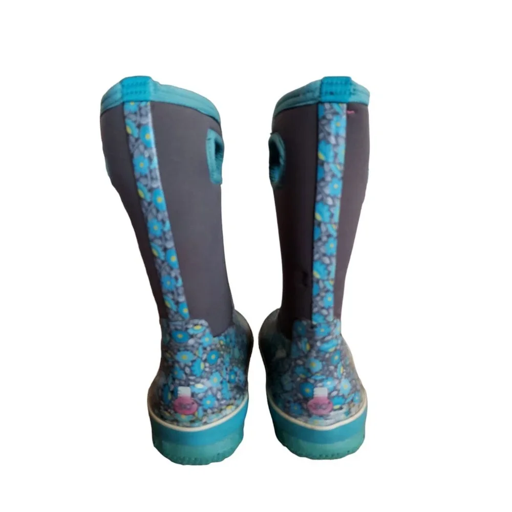 BOGS Youth Classic Floral Boots Kids Youth Size 2 Teal Insulated Waterproof Boot